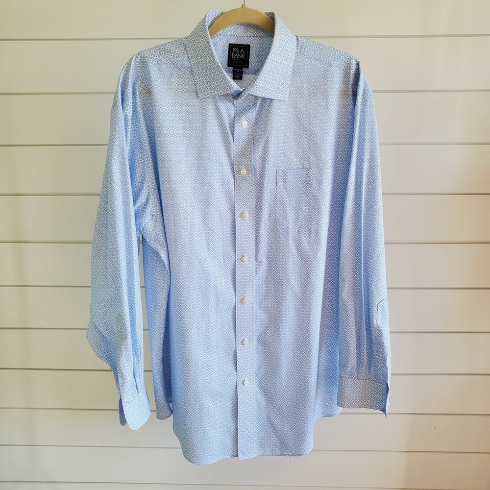 Jos A Bank Mens 17.5,35 Traditional fit Button Down Shirt Long Sleeve Blue